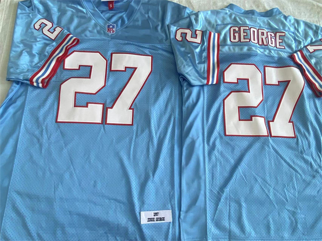 Men's Light Blue Tennessee Oilers #27 Eddie George Throwback Stitched Jersey